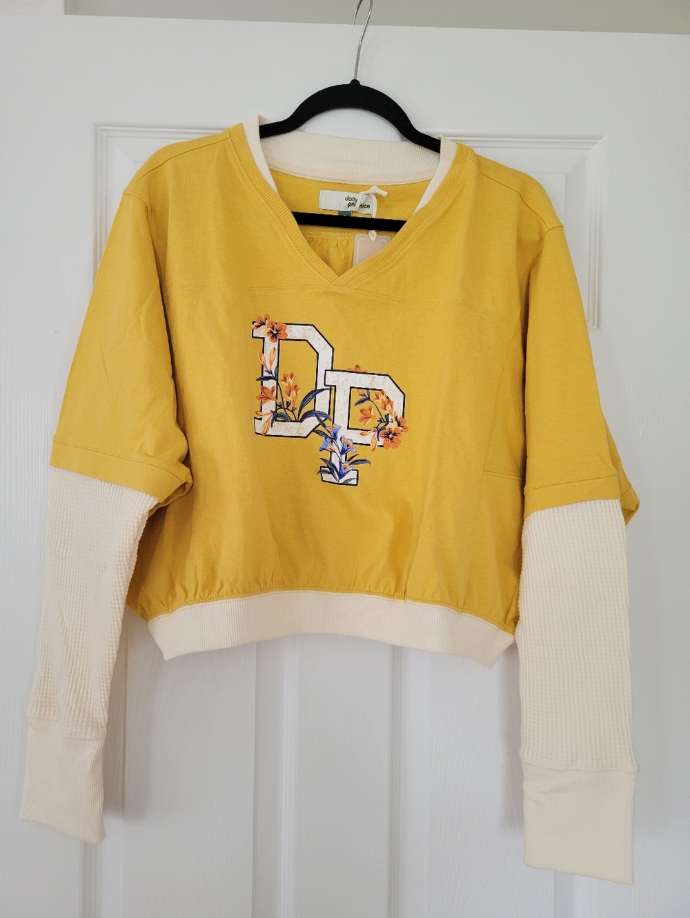 Anthropolgie NWT Size Large Daily Practice Yellow Long-Sleeve Crop Top
